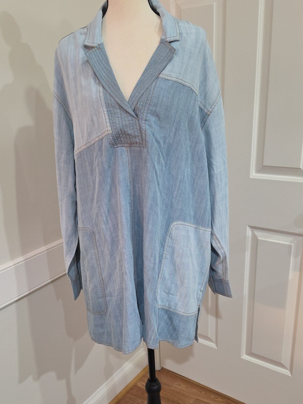 Coldwater Creek Patchwork Chambray Denim Tunic Shirt/Mini Dress - Size XL